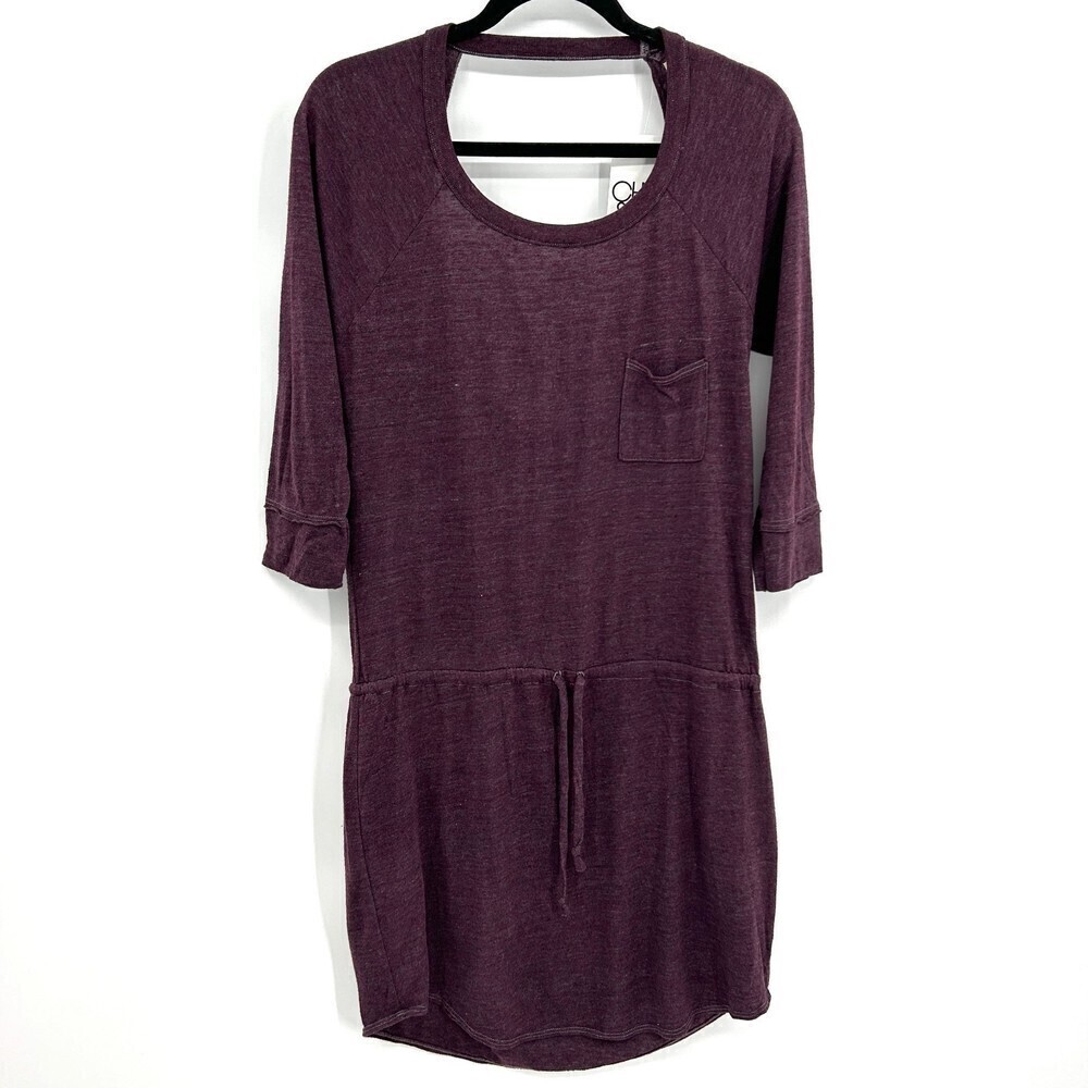 NWT CHASER Purple Plum Drape Back Triblend Jersey Open Back Dress Size Medium